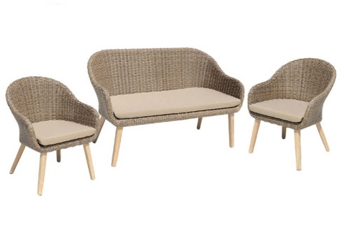 Sofa & Stuhl Set PINIE Kunststoffgeflecht/Akazie FSC®/Aluminiumgestell