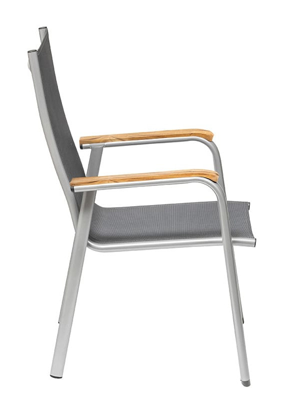 KETTLER CIRRUS Stapelsessel m. Teak- Armlehne lang Silber/Anthrazit-Grau
