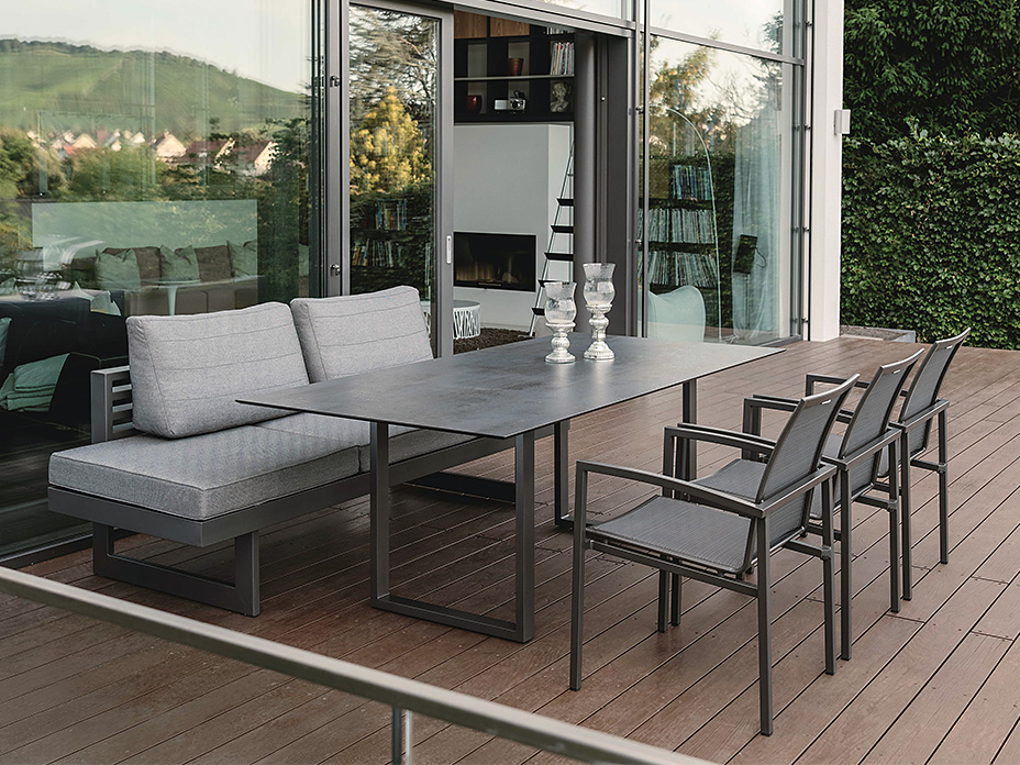 STERN Holly Dining-Bank/Liege Set Aluminium anthrazit mit Tisch und Stühle 3x Skelby