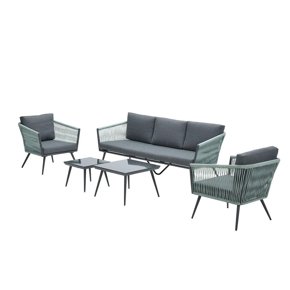 GARDEN Impressions Canberra Lounge Set 5-teilig carbon black/Rope mint grey