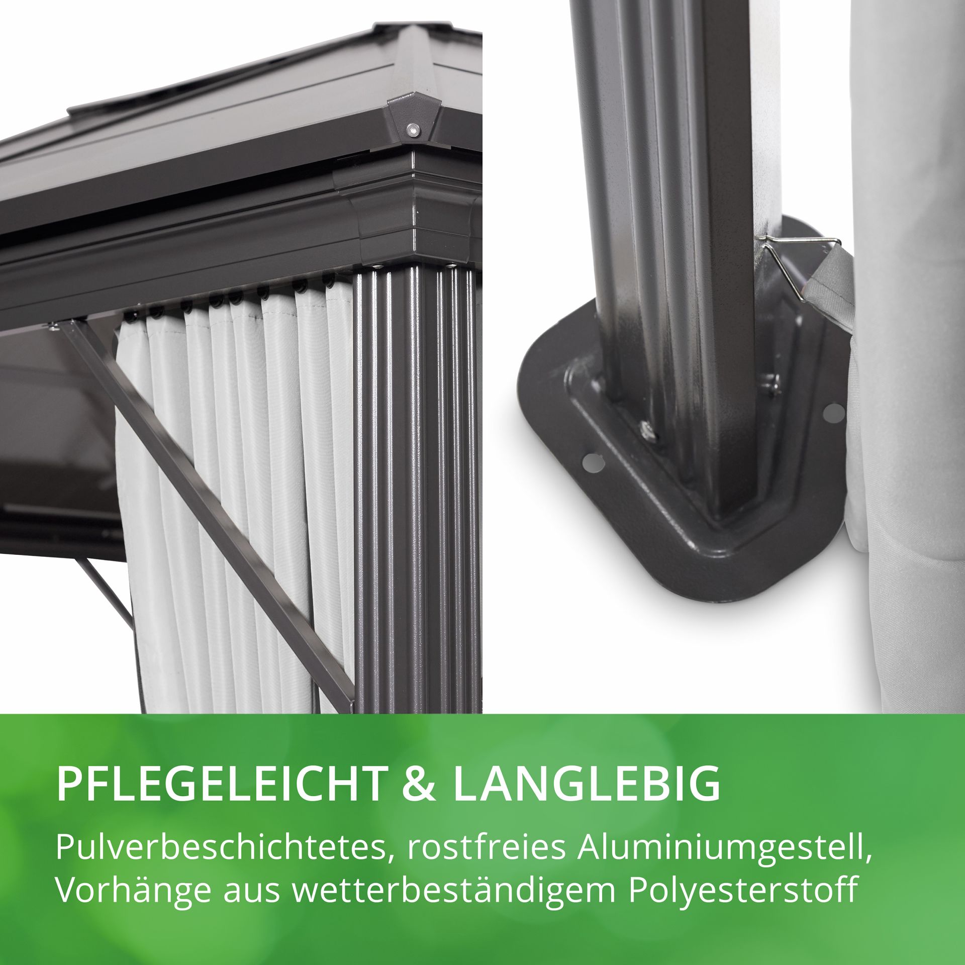LECO PROFI-Pavillon 3,65x3 m Anthrazit / grau Aluminium PC-Dach transparent-grau
