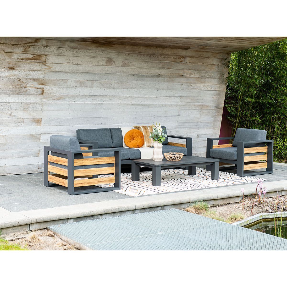 GARDEN Impressions Solo Lounge Sessel carbon black/mystic grey/Teak Look