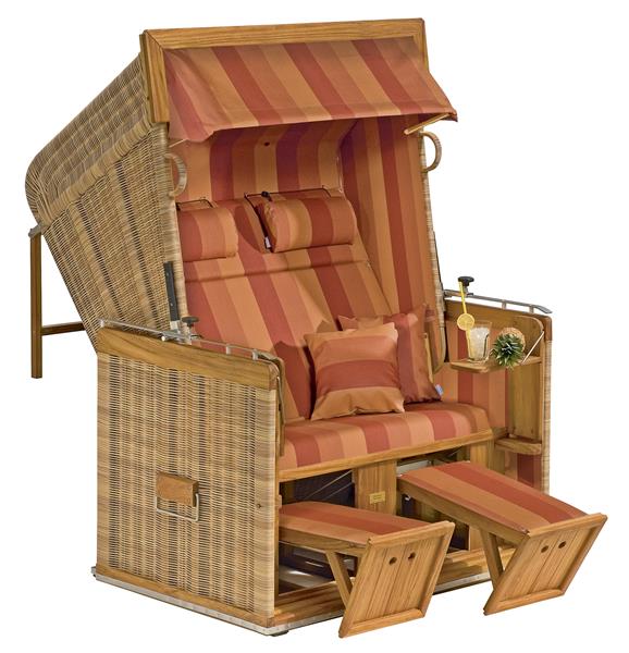 Gartenstrandkorb "Präsident Teak"
2-Sitzer, Liegemodell, 
Kunststoff-Rundgeflecht in Rattanoptik