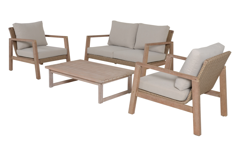Lounge-Set Moria Kunststoffgeflecht/Eukalyptus 4-teilig