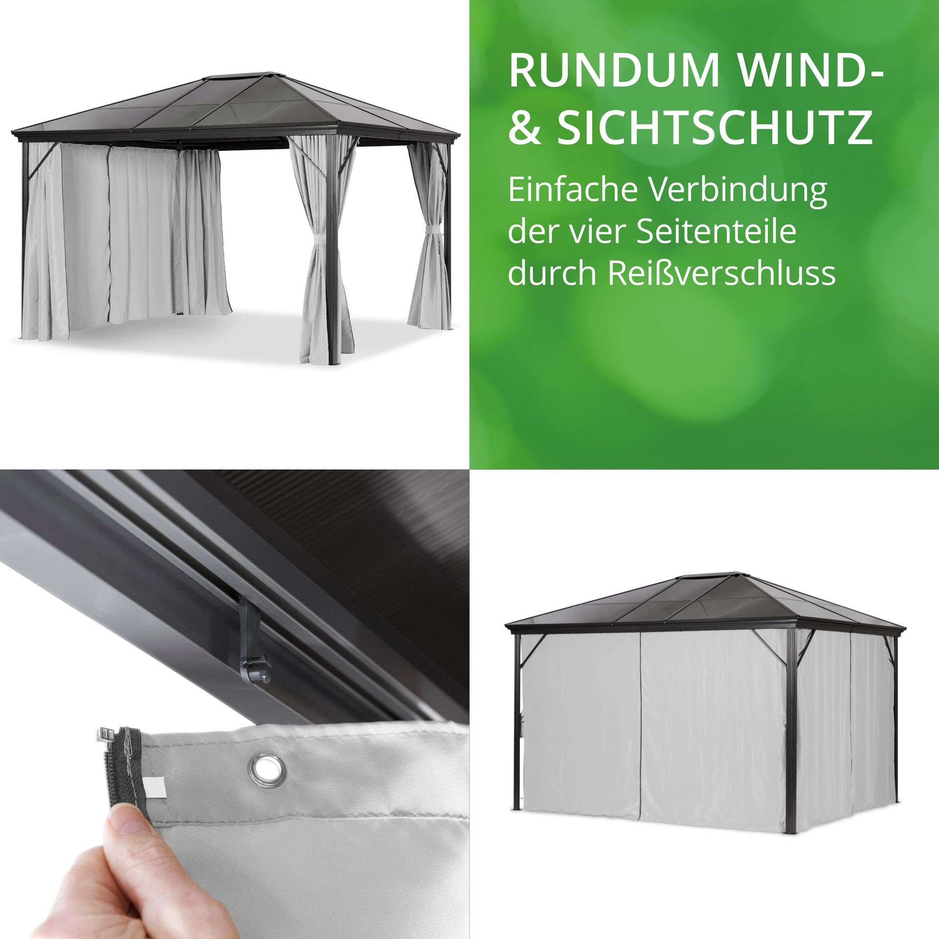 LECO PROFI-Pavillon 3,65x3 m Anthrazit / grau Aluminium PC-Dach transparent-grau