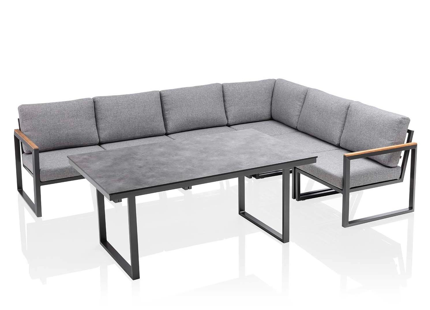 KETTLER OCEAN SKID MODULAR Set anthrazit mit Teak Armlehne Keramik Tischplatte