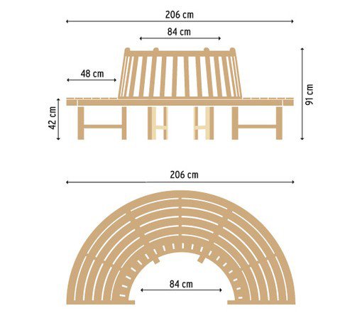 Traditional Teak Baumbank Beatrice 1/2 Teakholz