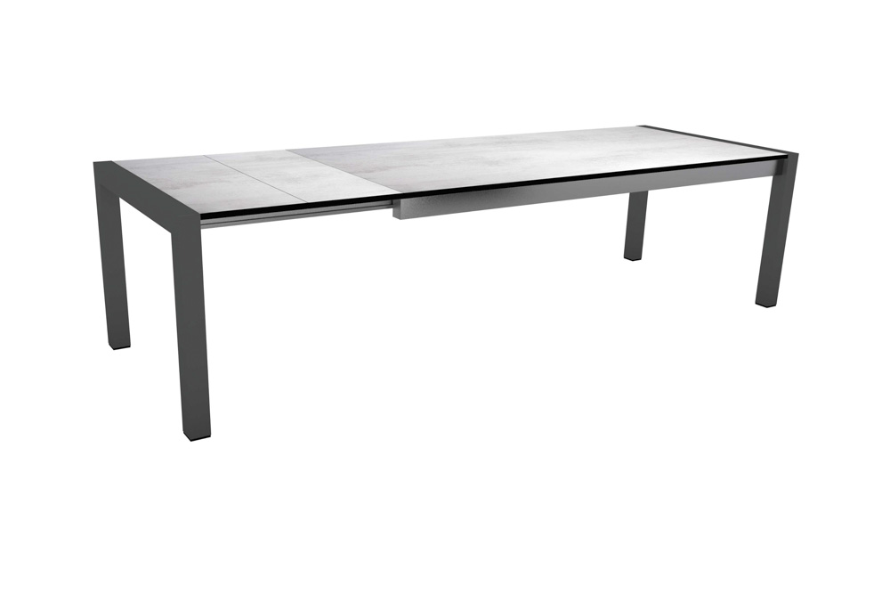 Stern Ausziehtisch 200/250x100 cm Aluminium schwarz matt/Tischplatte Silverstar Zement