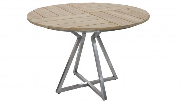 Zebra Triangel Tisch Edelstahl Teak Ø 110 cm