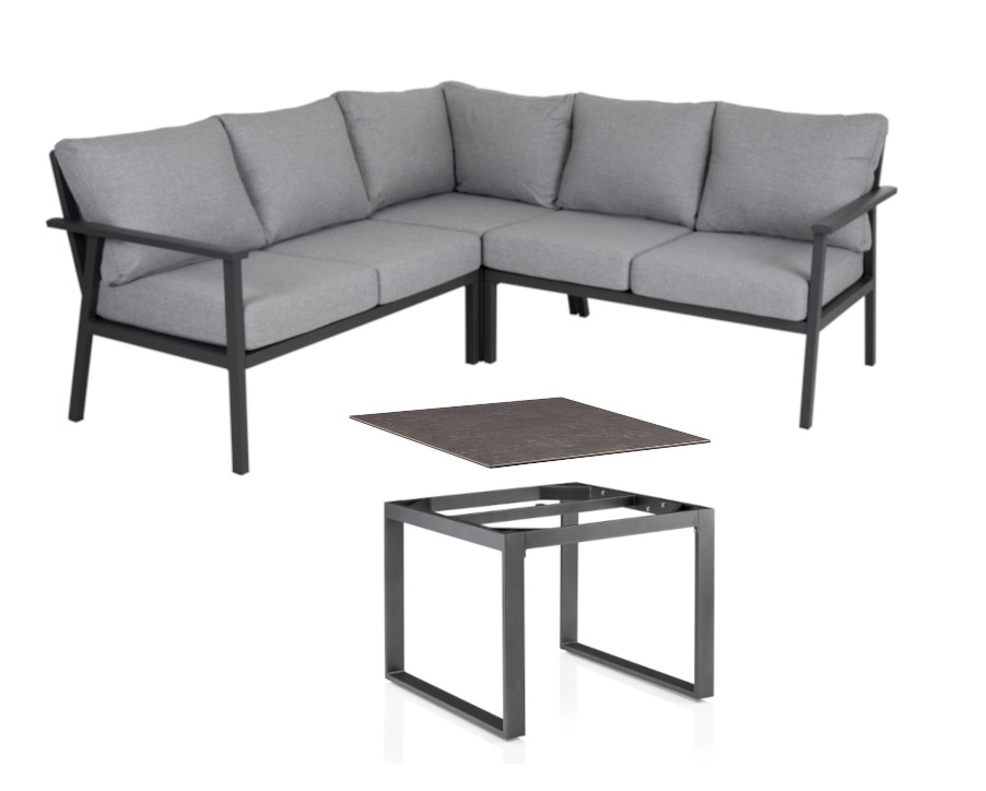 Brafab Samvaro Eckgruppe anthrazit/pearl grey mit Keramik Tischplatte