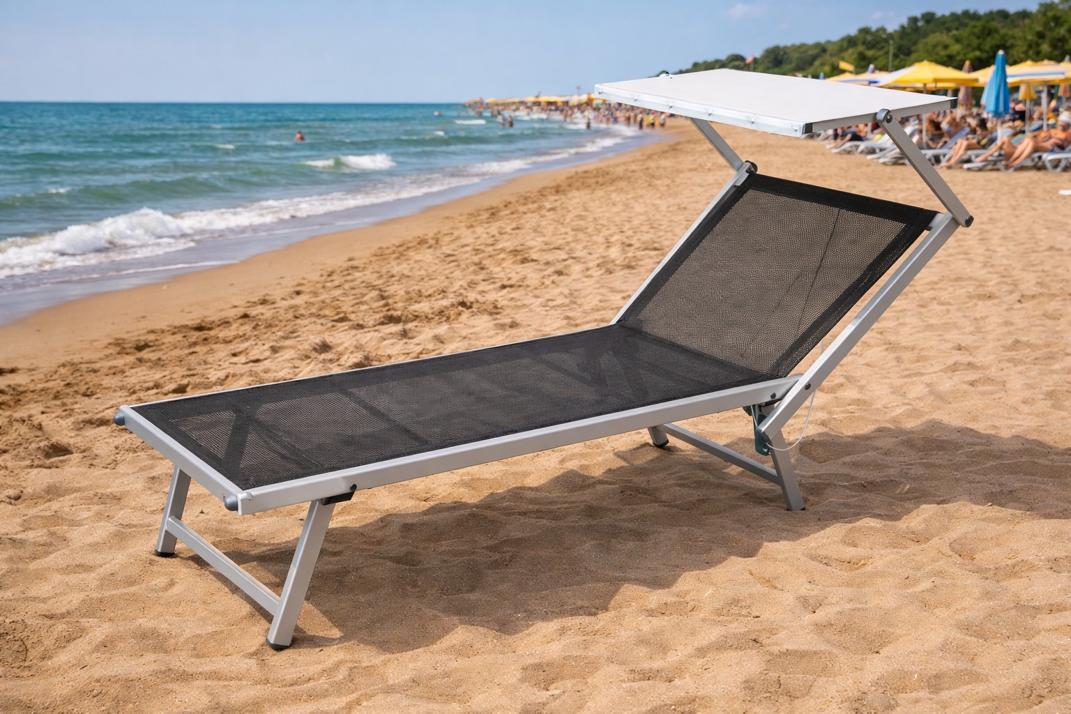 Ramberti Strandliege Bibione Silber/Titan mit Sonnendach