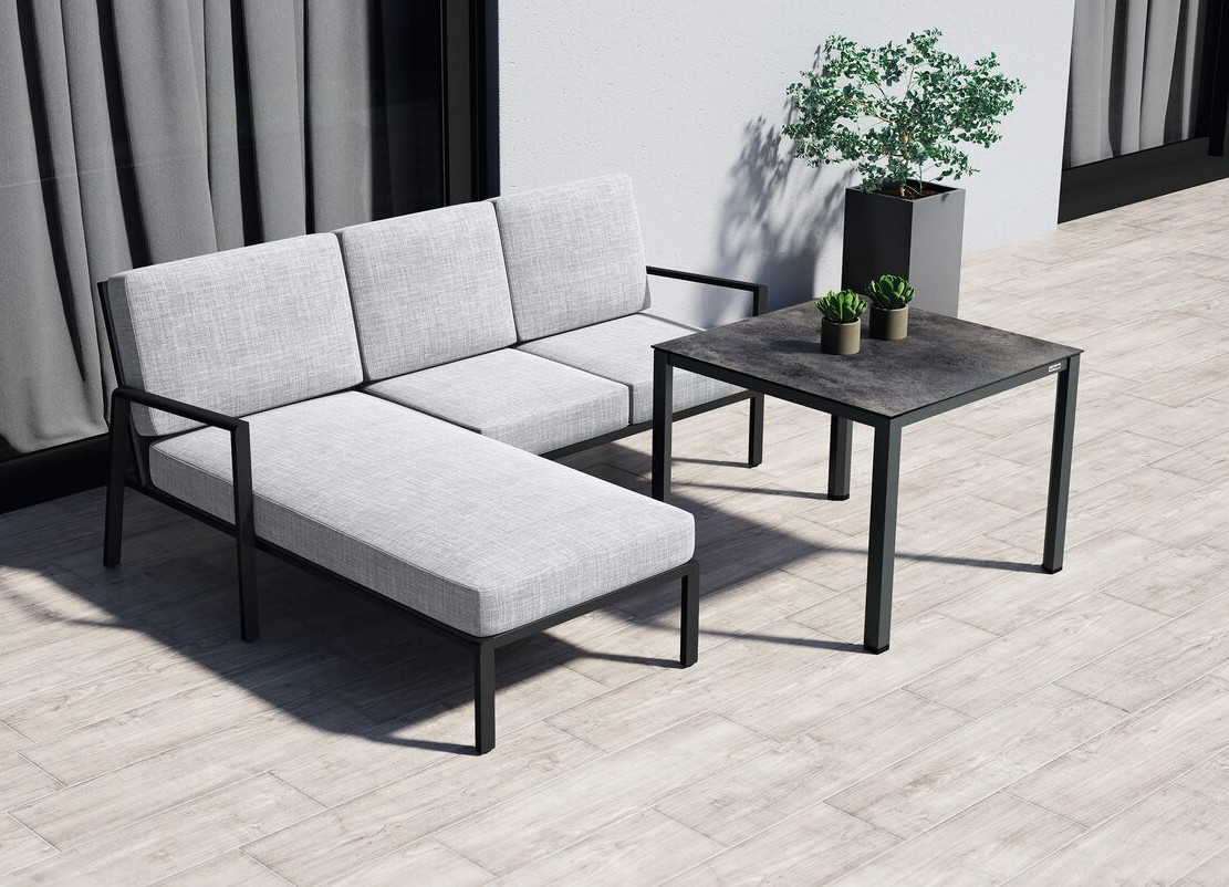 KETTLER Zenith Diningset links Anthrazit matt Kissen Hellgrau meliert 4-teilig