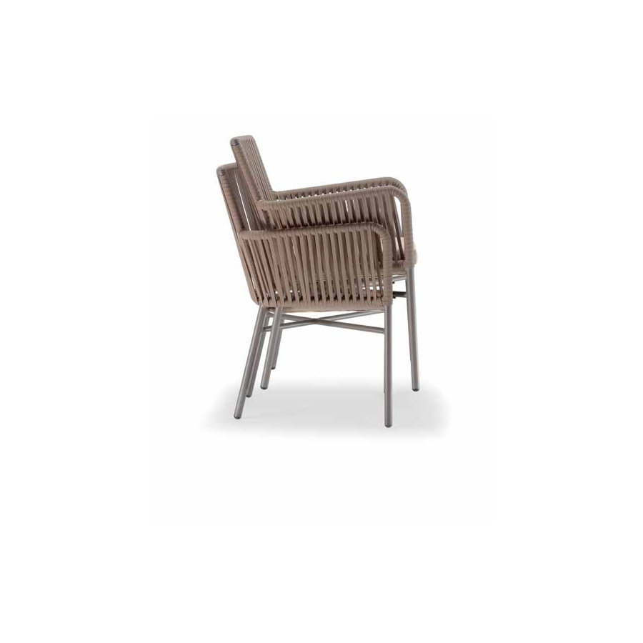 Garino Antas Diningsessel stapelbar Stahl Taupe/ Rope hellbraun inkl. Kissen