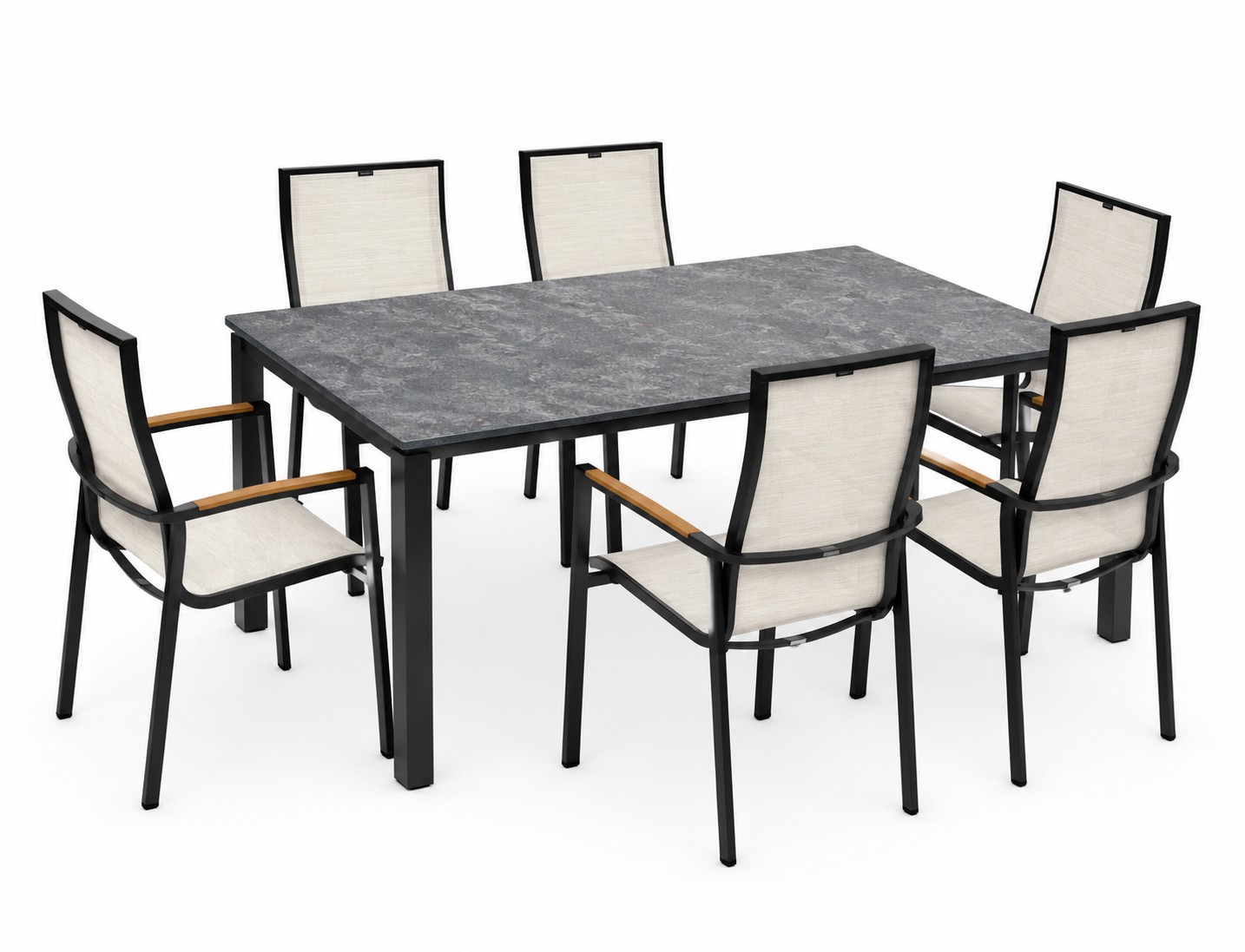 KETTLER SENSE Tischset schwarz matt/ beige mit HPL Tischplatte 180 x 95 cm