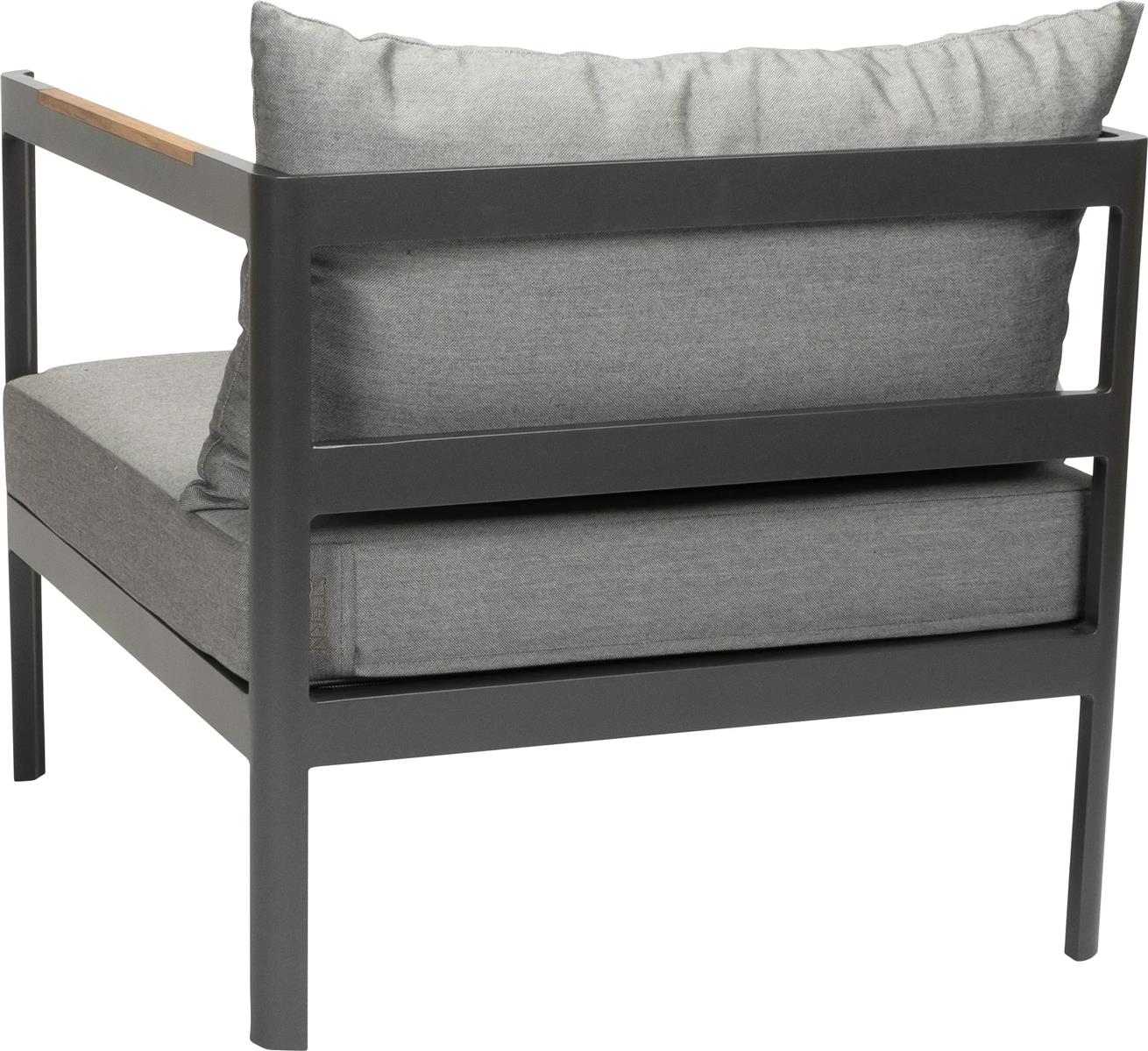 Stern Sessel Viggo Aluminium anthrazit, Kissen 100% Polyacryl seidengrau, Armlehnen Teak FSC-zertifiziert 