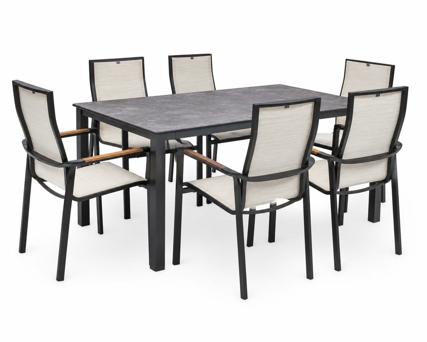 KETTLER SENSE Tischset schwarz matt/ beige mit HPL Tischplatte 160 x 95 cm