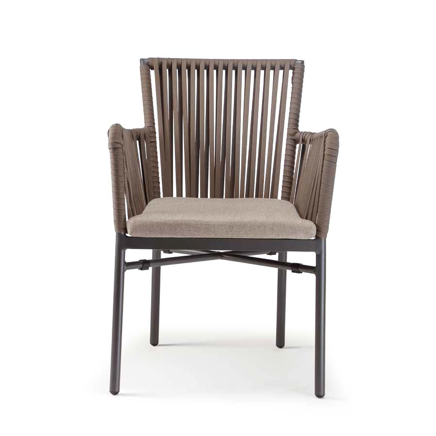 Garino Antas Diningsessel stapelbar Stahl Taupe/ Rope hellbraun inkl. Kissen