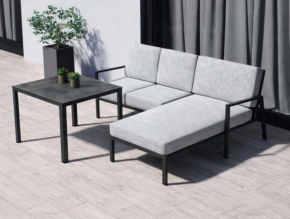 KETTLER Zenith Diningset rechts Anthrazit matt Kissen Hellgrau meliert 4-teilig