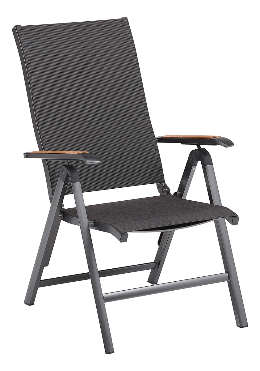KETTLER DIAMOND Multipositionssessel Aluminium/Outdoorgewebe, Armlehne Teak anthrazit/ charcoal