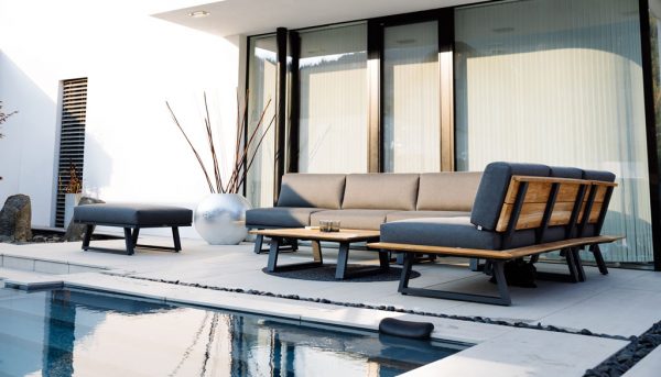 Diamond Garden Nora Modullounge Sun & Rain - kurze Ecke rechts - Aluminium/Teak inkl. Sitz- und Rückenkissen 