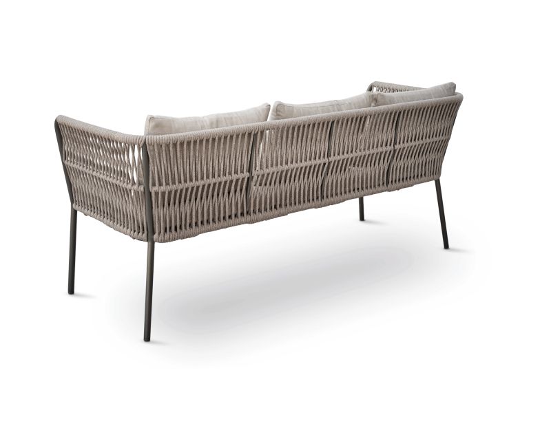 Stern Dining Bank Marla 3-Sitzer mit Armlehnen Aluminium anthrazit Kordel salt Kissen 100% Polyacryl graubraun