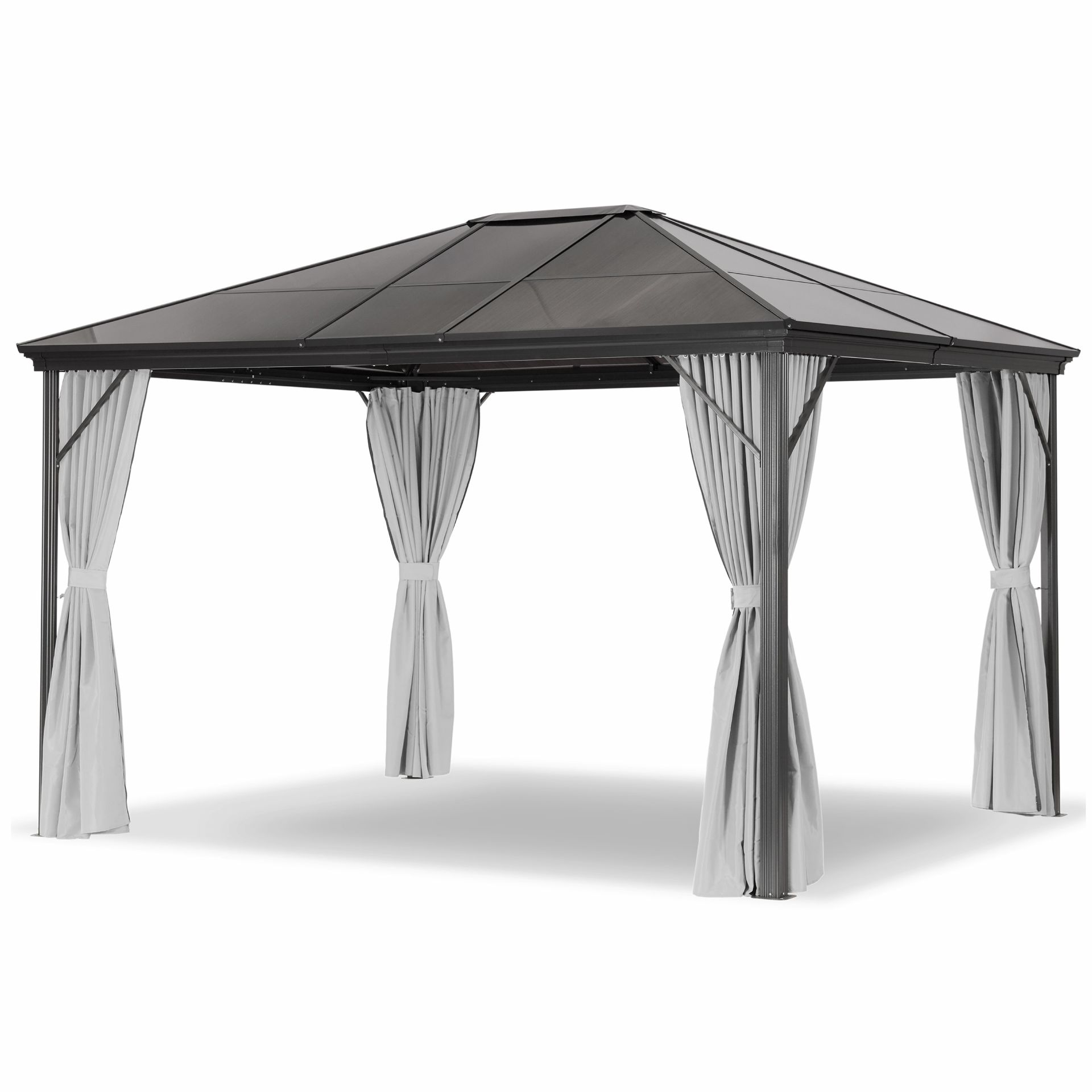 LECO PROFI-Pavillon 3,65x3 m Anthrazit / grau Aluminium PC-Dach transparent-grau