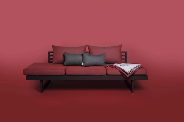 Stern Lounge/Liege New Holly Aluminium anthrazit/karbon Auflage/Rückenkissen Outdoorstoff rot