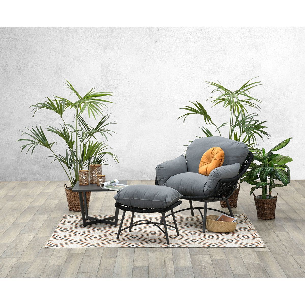 GARDEN Impressions Logan Sessel mit Fußbank carbon black/Rope black