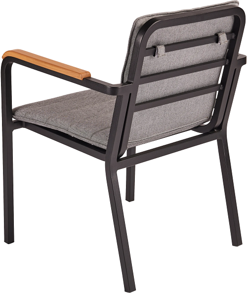 Stern Pepe Stapelsessel Aluminium schwarz matt Teakarmlehnen FSC®-zertifiziert Auflage 100% Polyacryl seidengrau