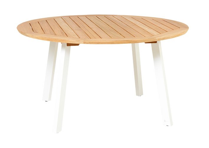 Traditional Teak Gartentisch Diana Ø 145 cm Aluminiumbeine weiß Teakholz