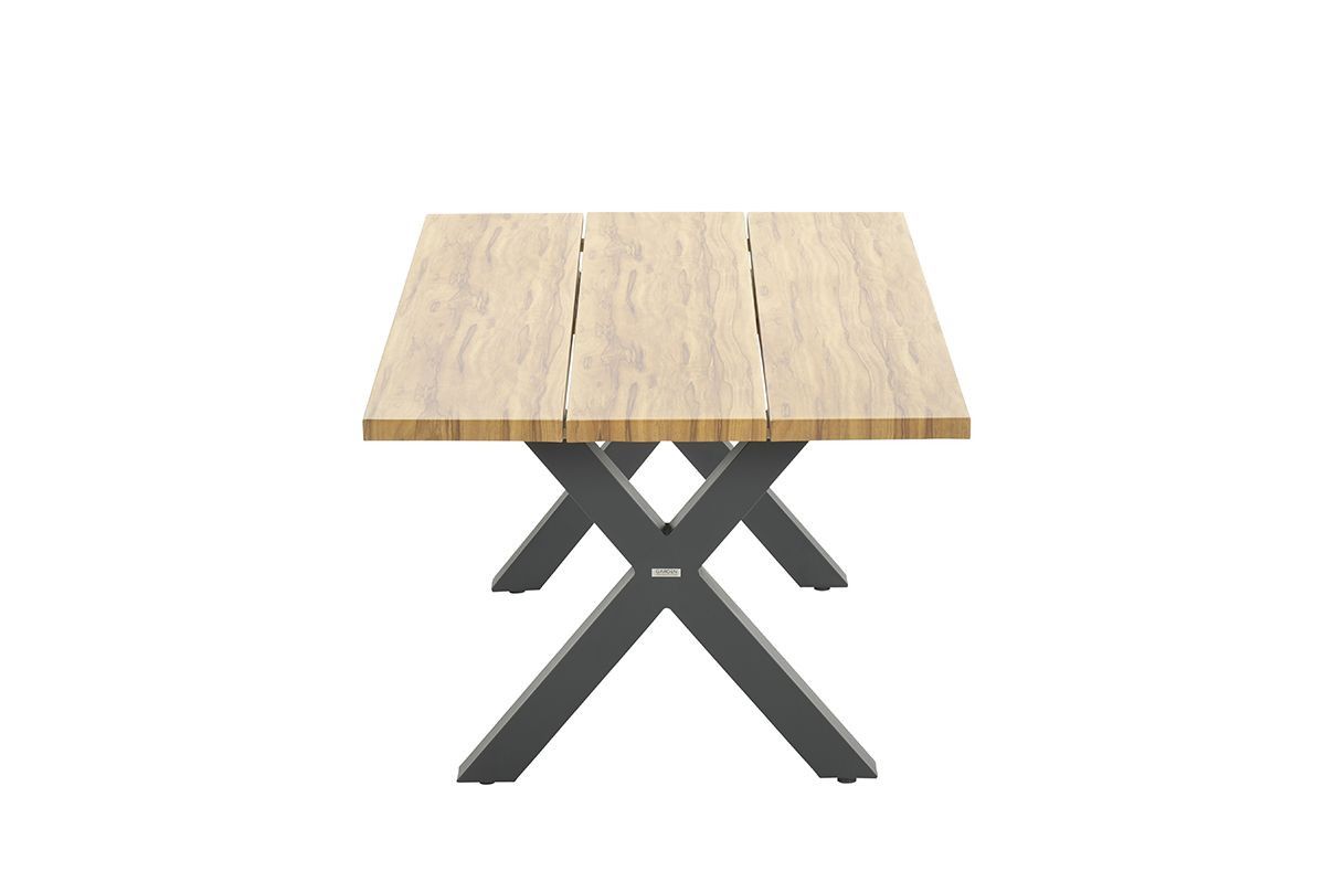 GARDEN Impressions Zeus Dining Tisch 180x100 - carbon black/Teak Look/X-Stil