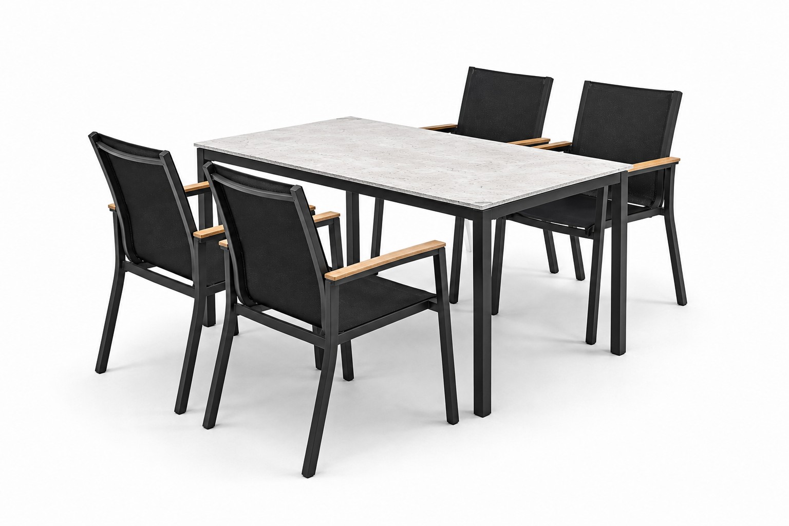 KETTLER RASMUS Tischset anthrazit mit DEKTON Tischplatte 6-teilig Beton weiß