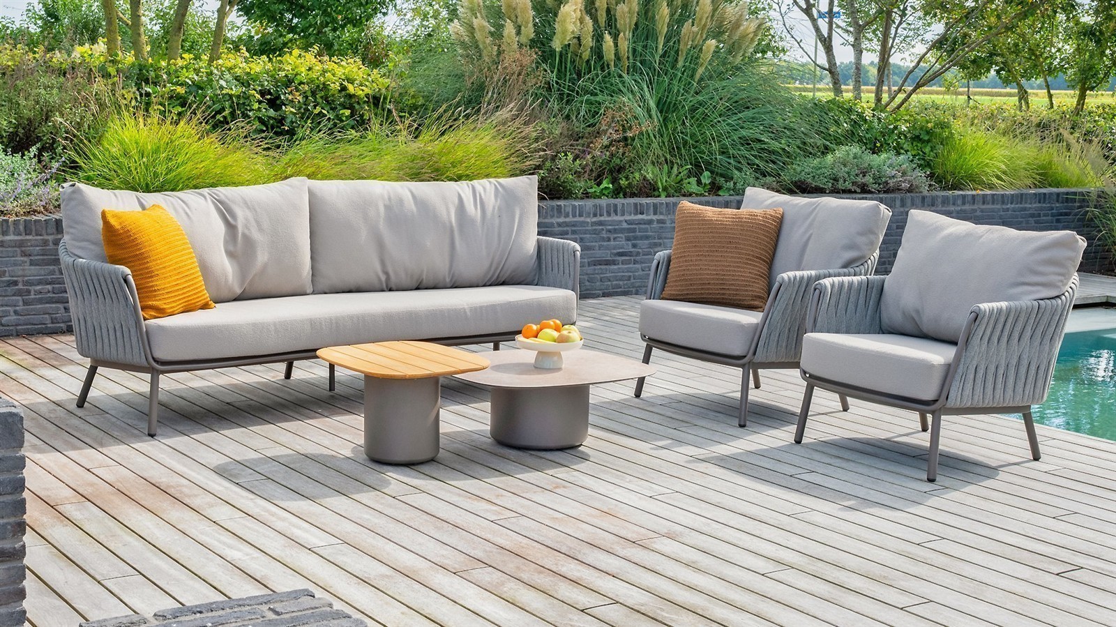 Taste by 4 Seasons Outdoor Kaffeetisch-Set Demi Aluminium/Keramik, Aluminium/Teak braun