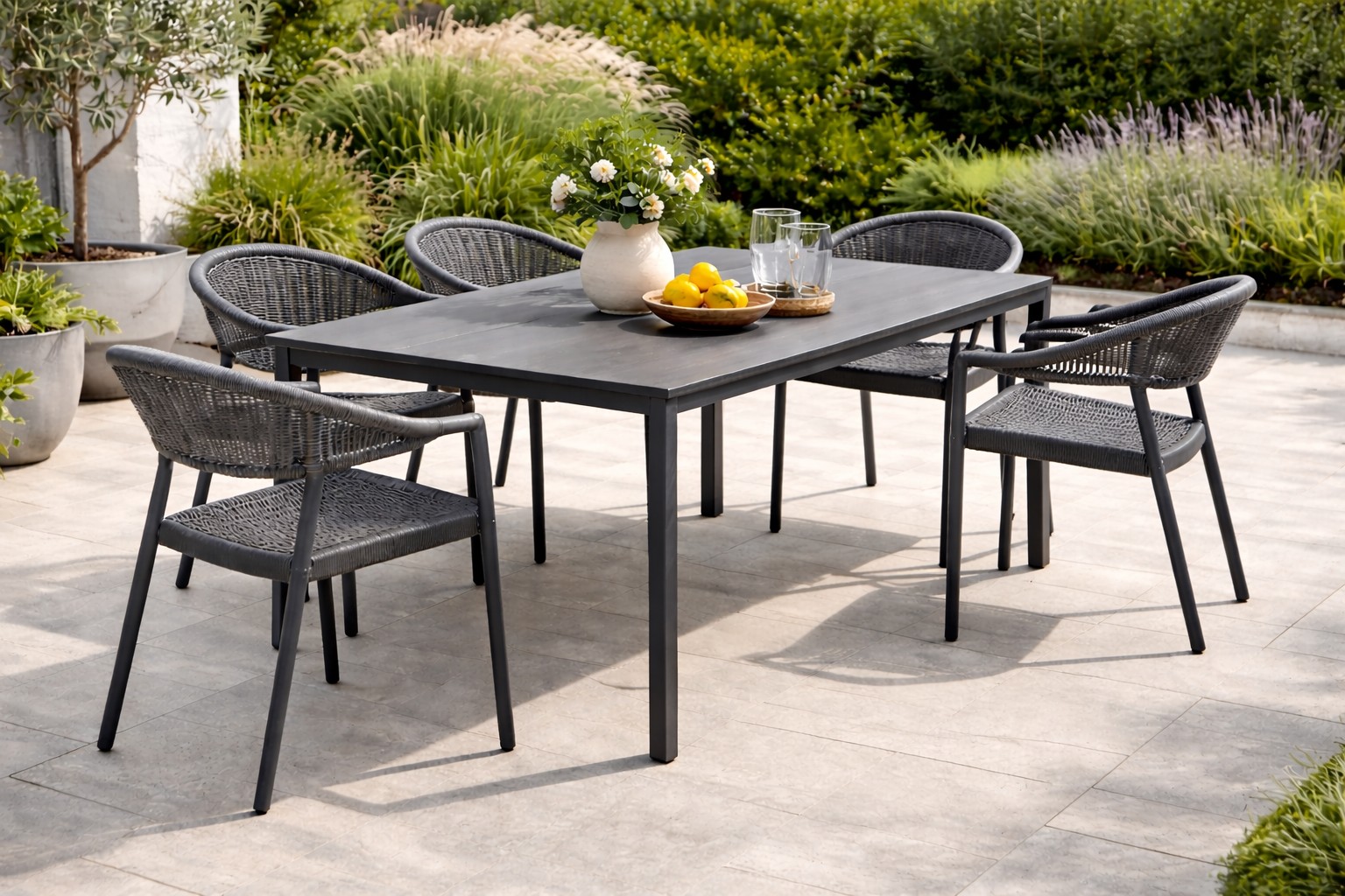Nardi Piave Tischset 160 x 90 cm anthrazit mit Teppich 8-teilig