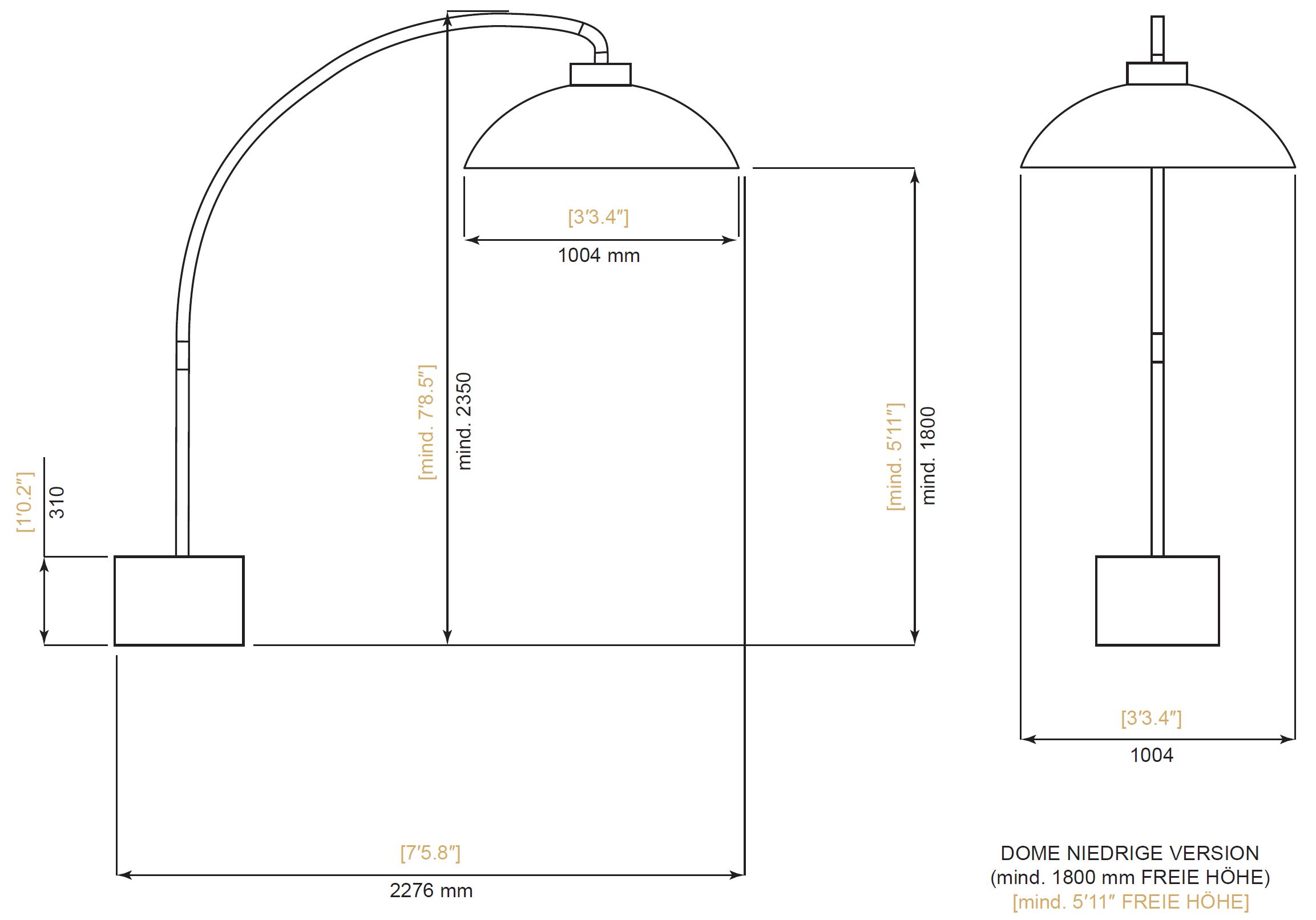 Heatsail Dome FS Stehlampe Bogenleuchte inkl. Standfuß keine Abdeckhaube Standard Standard 2x Räder mud keine Zusatzgewichte