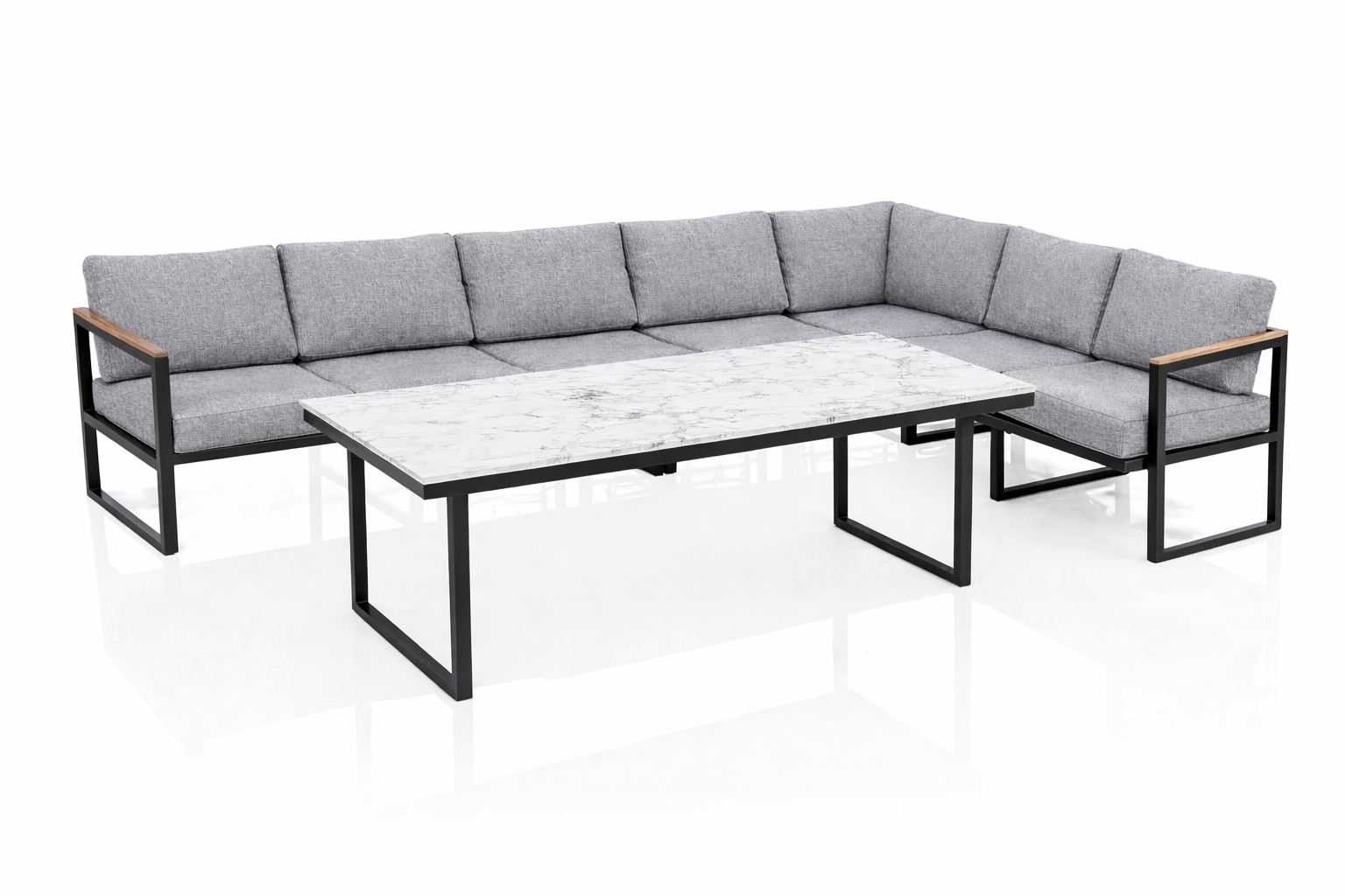 KETTLER OCEAN SKID MODULAR Set anthrazit mit Aluminium Armlehne mit HPLTischplatte 220cm