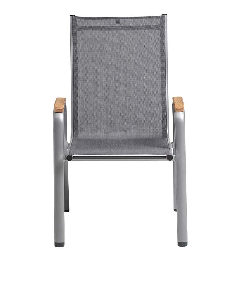KETTLER CIRRUS Stapelsessel m. Teak- Armlehne kurz Silber/Anthrazit-Grau