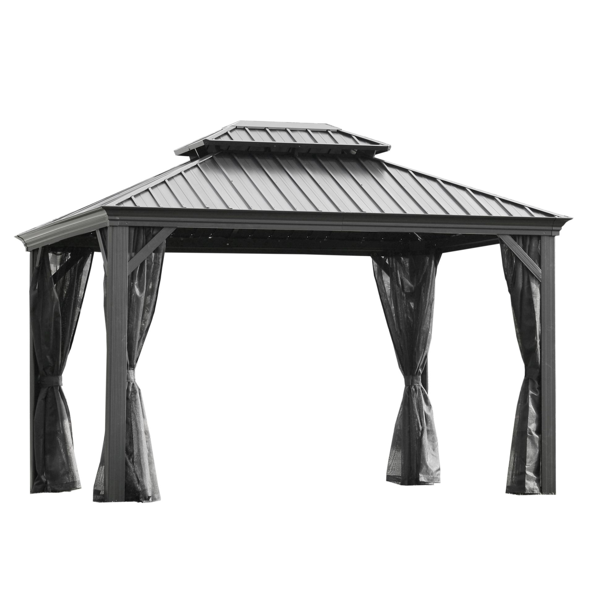 LECO Hardtop-Pavillon HELENA 3,65 x 3m Anthrazit  Aluminium mit Mückennetze