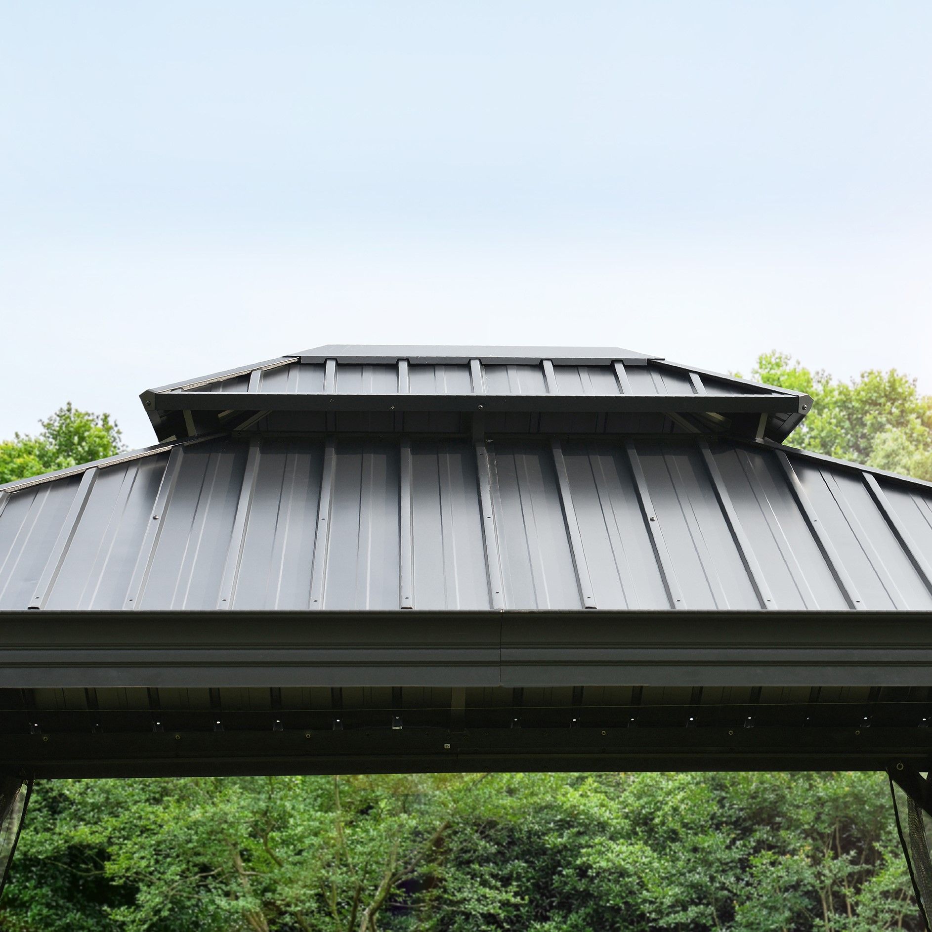 LECO Hardtop-Pavillon HELENA 3,65 x 3m Anthrazit  Aluminium mit Mückennetze