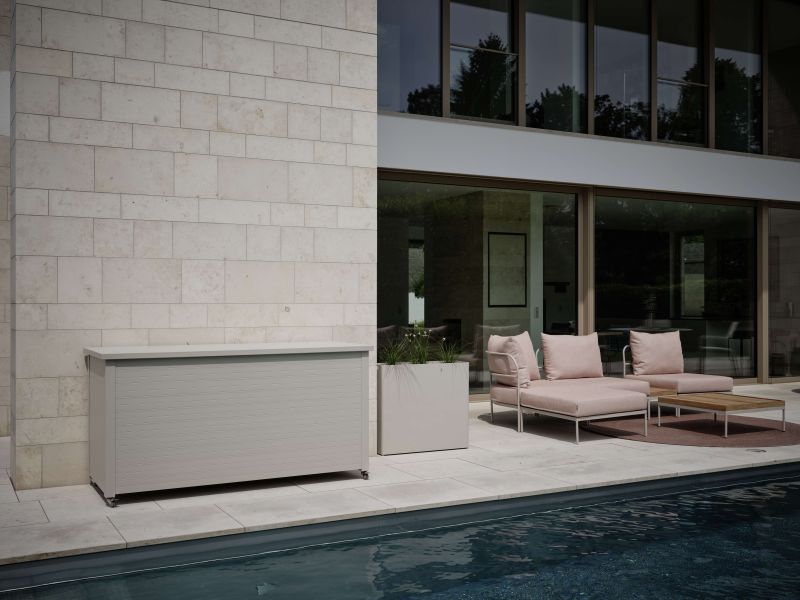 Stern Kissenbox Gilbert 176x76x91 cm Aluminium greige mit Schloß