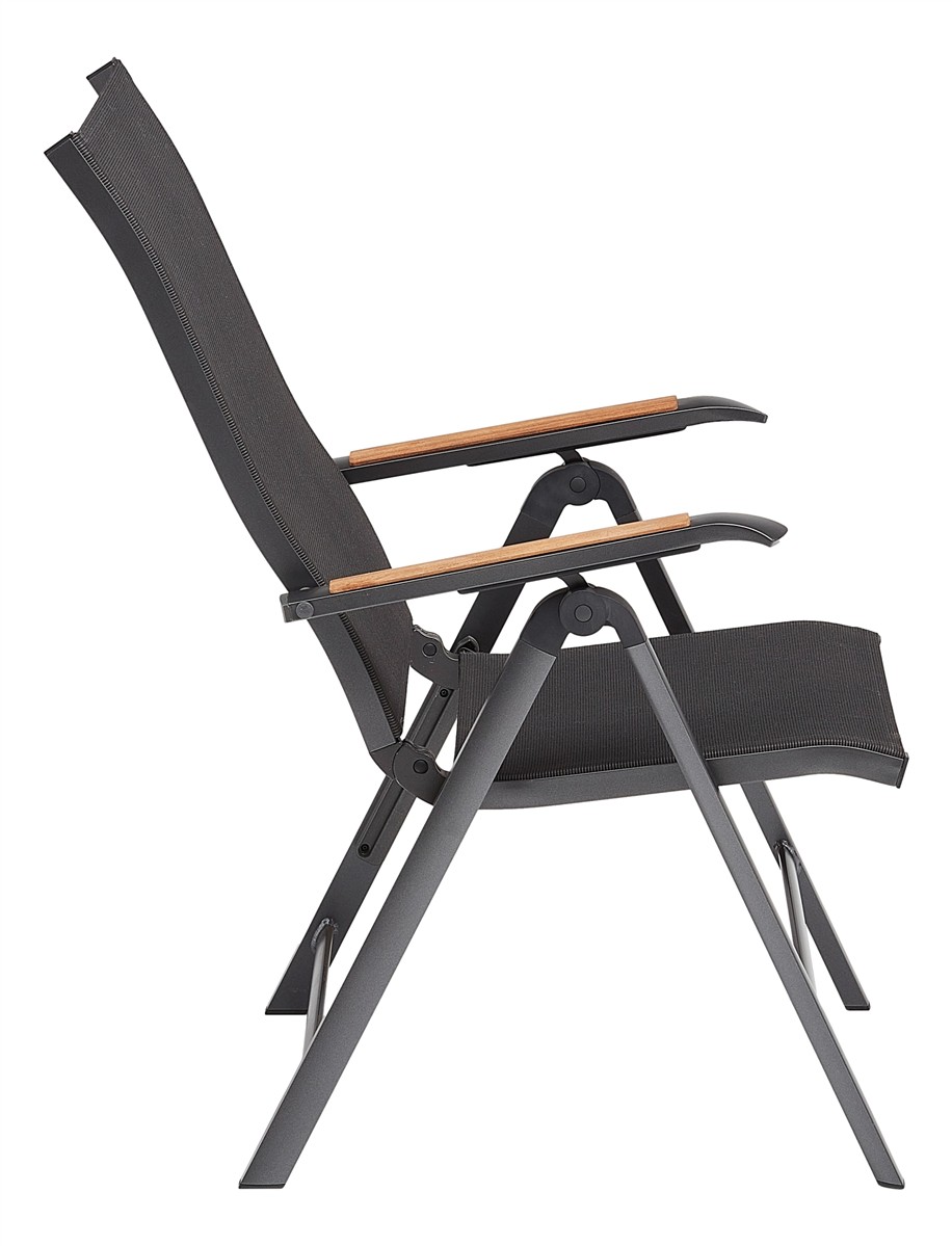 KETTLER DIAMOND Multipositionssessel Aluminium/Outdoorgewebe, Armlehne Teak anthrazit/ charcoal