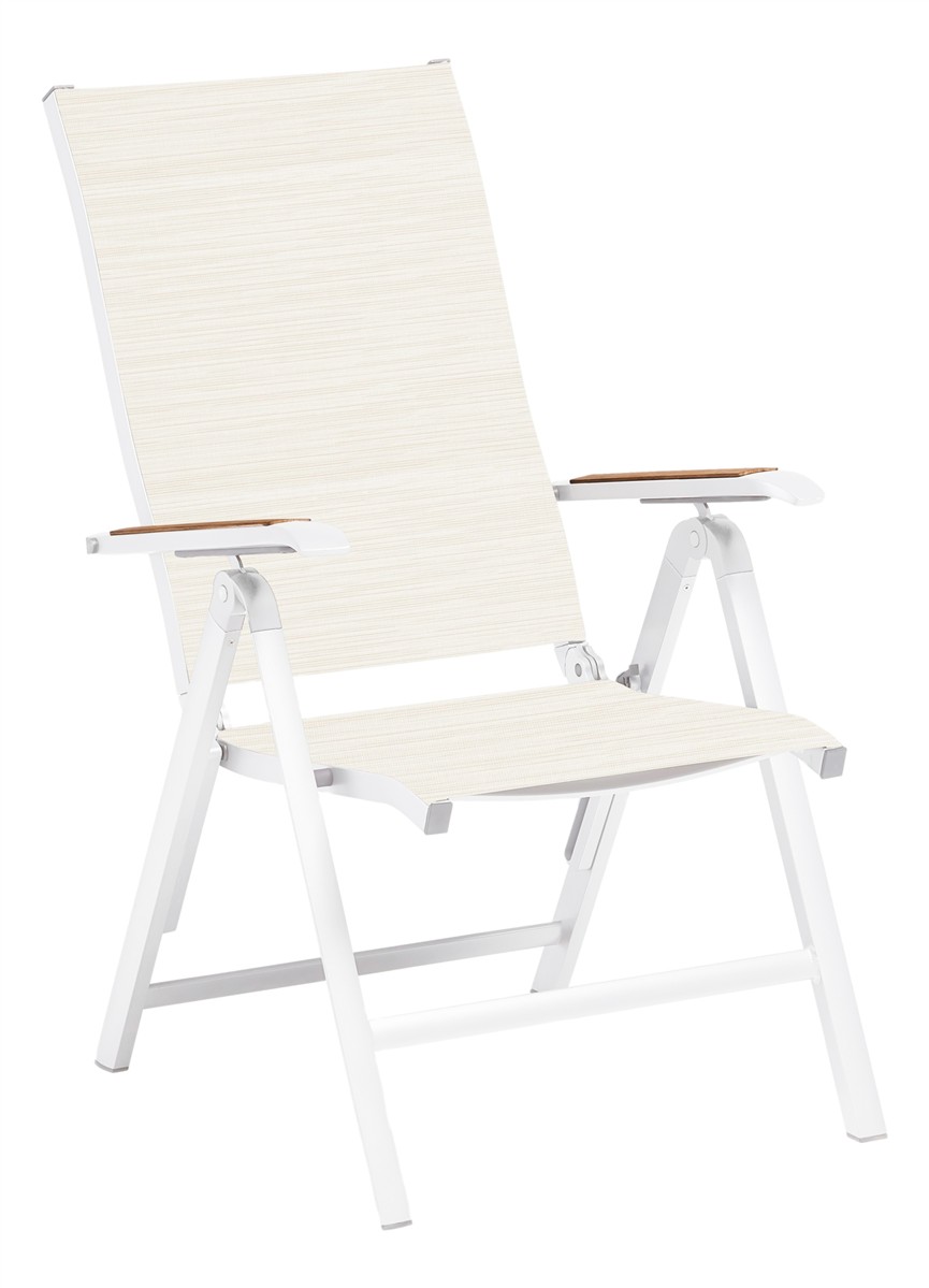 KETTLER Multipositionssessel DIAMOND Aluminium/Outdoorgewebe, Armlehne Teak weiß matt/beige