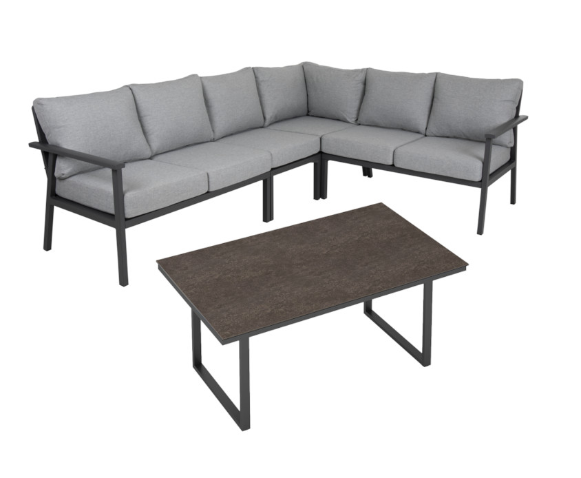 Brafab Samvaro Eckgruppe anthrazit/pearl grey mit Keramik Tischplatte