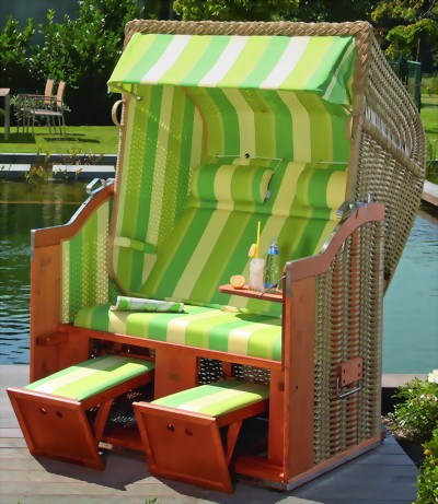 Gartenstrandkorb "Classic"
2-Sitzer, Halbliegemodell
Kunststoffgeflecht in Seegrasoptik