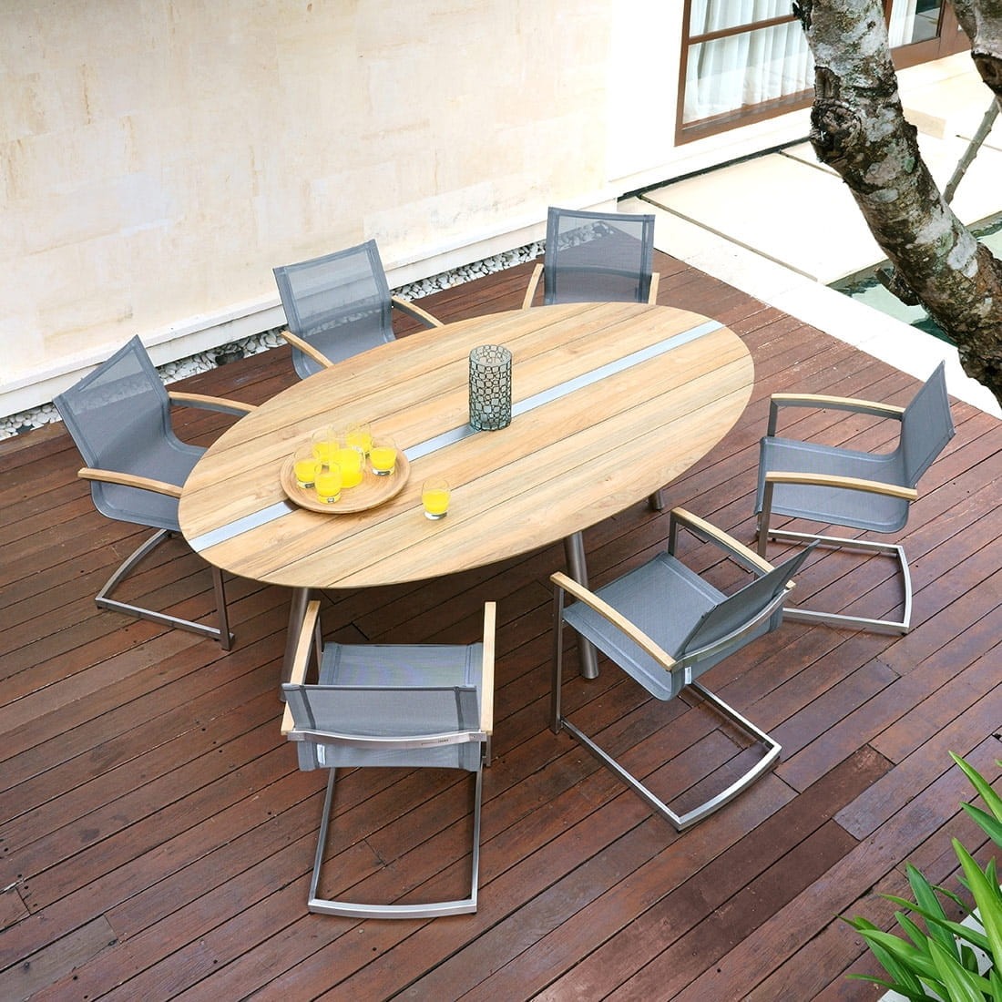 Zebra Trix Tisch 220x128 cm Edelstahl/Teak