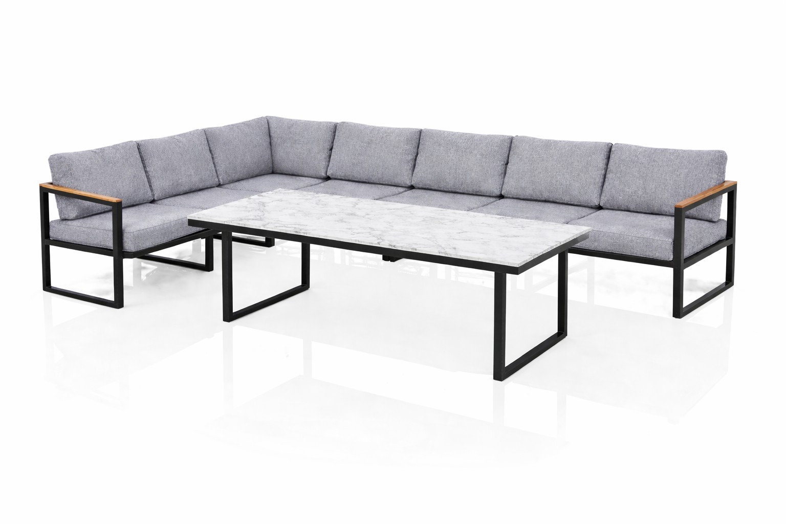 KETTLER OCEAN SKID MODULAR Set anthrazit mit Aluminium Armlehne mit HPLTischplatte 220cm