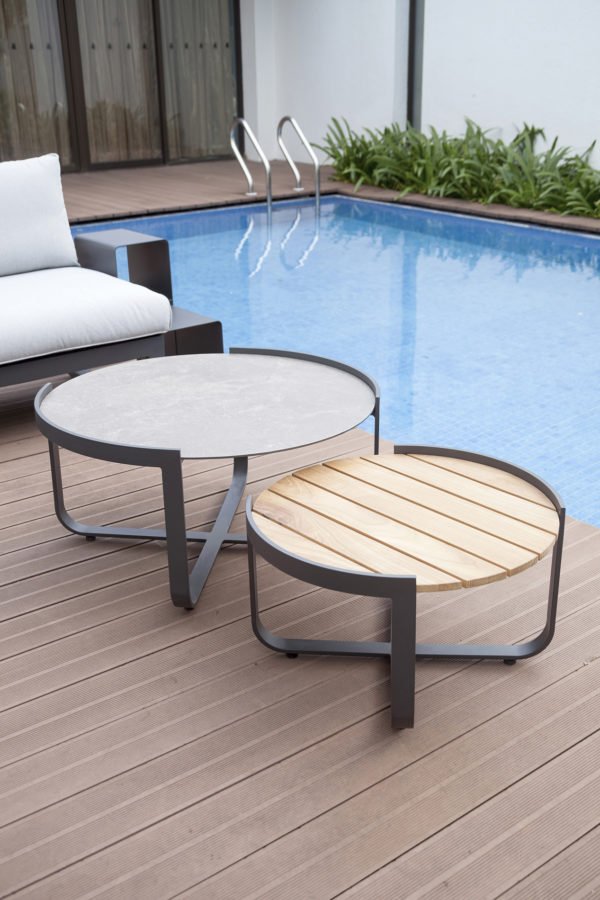 Zebra Fly Lounge 2er-Tischset, Teak & Glas/Keramik