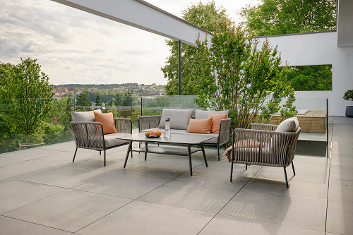 Stern Marla Lounge-Sessel Aluminium anthrazit Kordel salt Kissen 100% Polyacryl graubraun