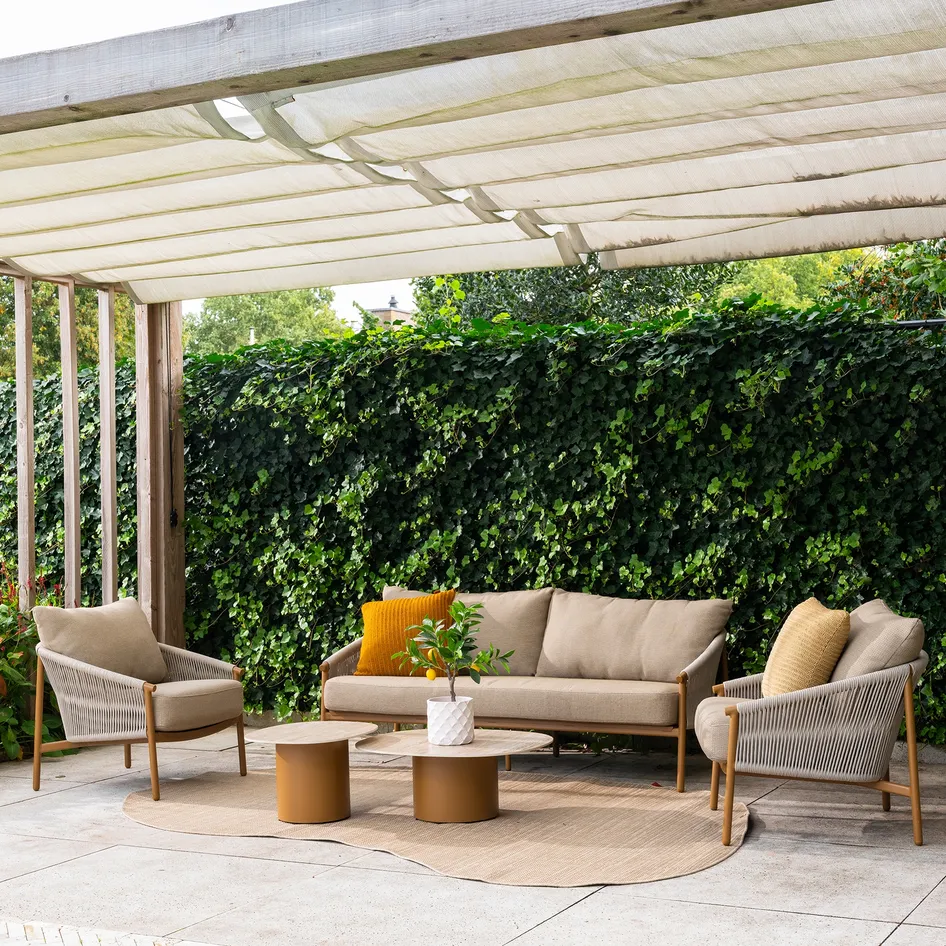 4 Seasons Outdoor 3-Sitzer Milos inkl. 3 Kissen, Aluminium/Rope Taupe/Ipanema Amber