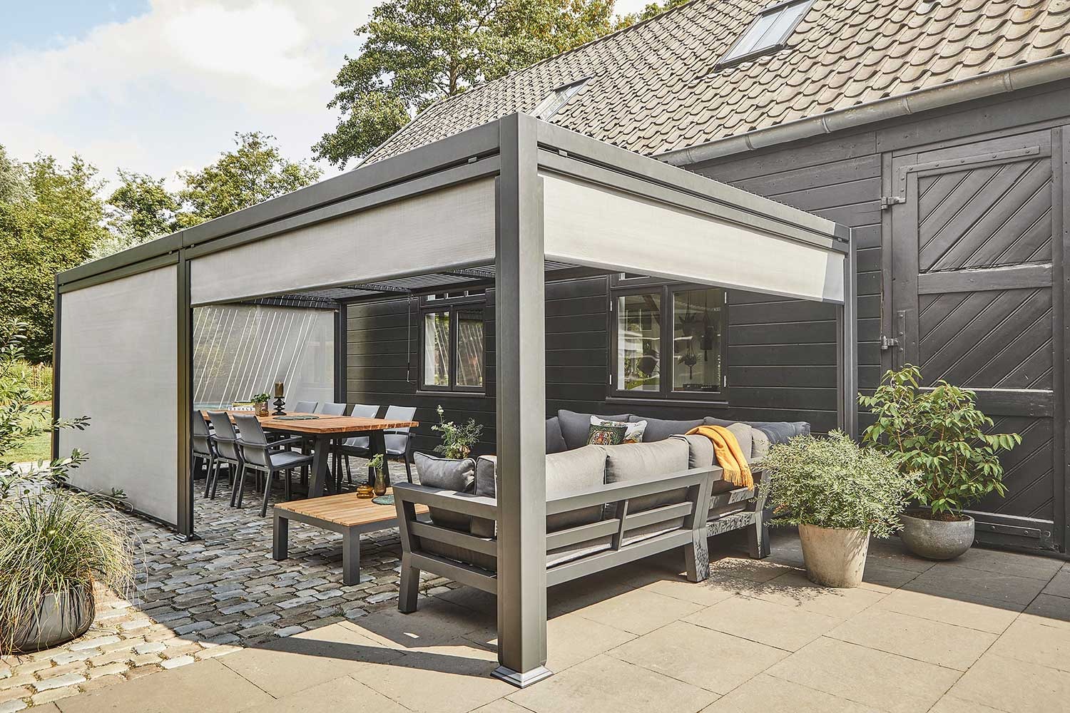SUNS Maranza Vorhänge vorn 250cm Textilene grau, matt weiß